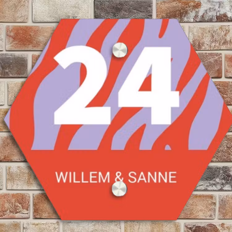 Naambordje voordeur - Hexagon - Rood - Paars - Zebra - Klassiek — 4