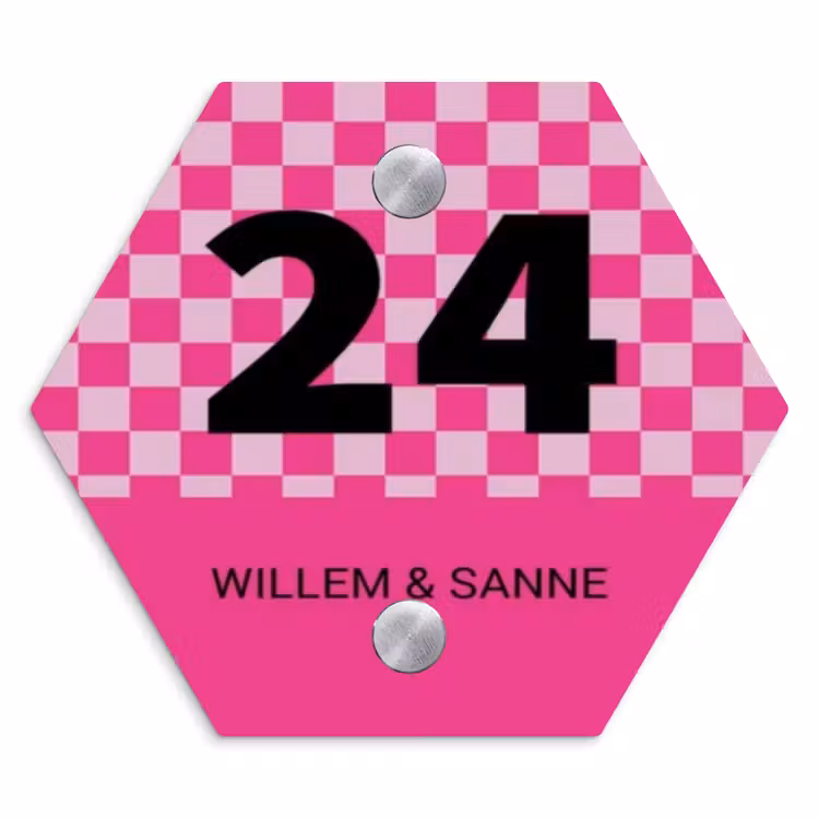 Naambordje voordeur - Hexagon - Roze - Blokjes - Klassiek — 1