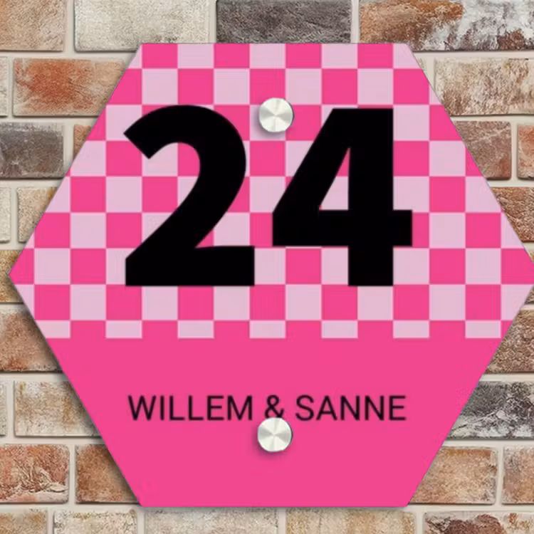 Naambordje voordeur - Hexagon - Roze - Blokjes - Klassiek — 4