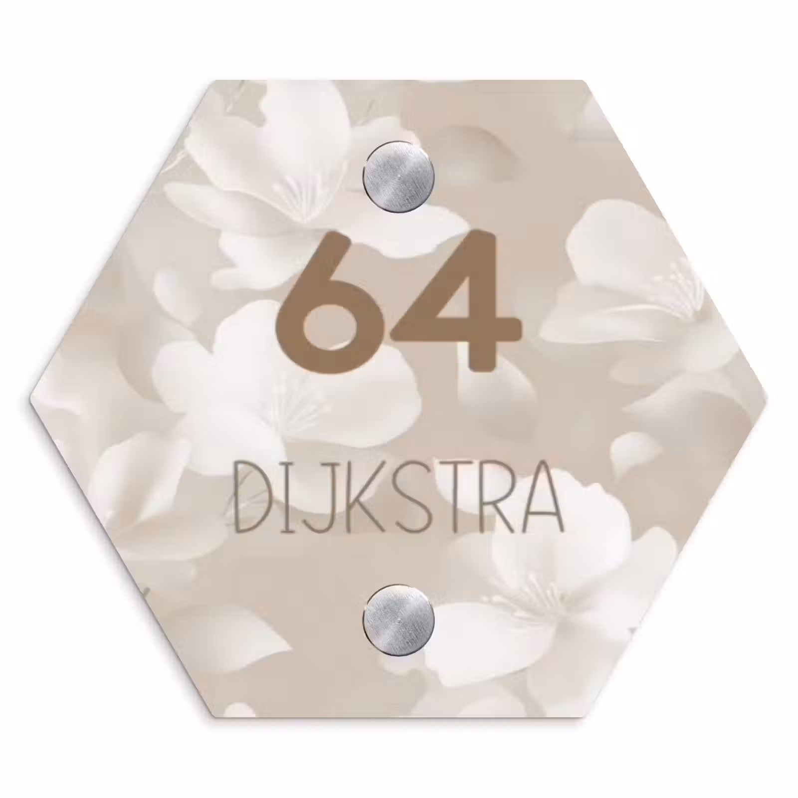 Naambordje voordeur - Hexagon - Beige bloemen - Modern — 1