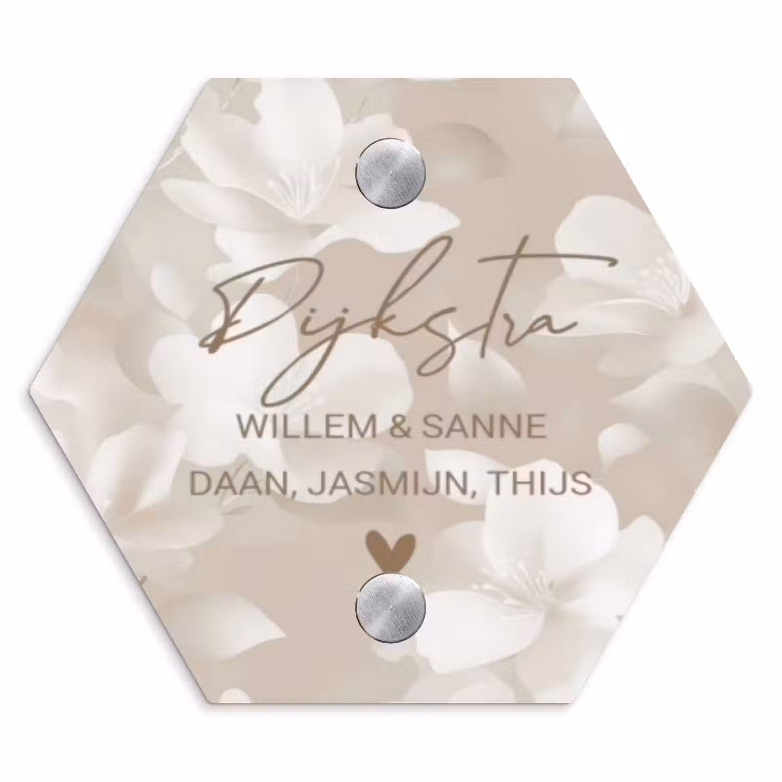 Naambordje voordeur - Hexagon - Beige bloemen - Sierlijk — 1