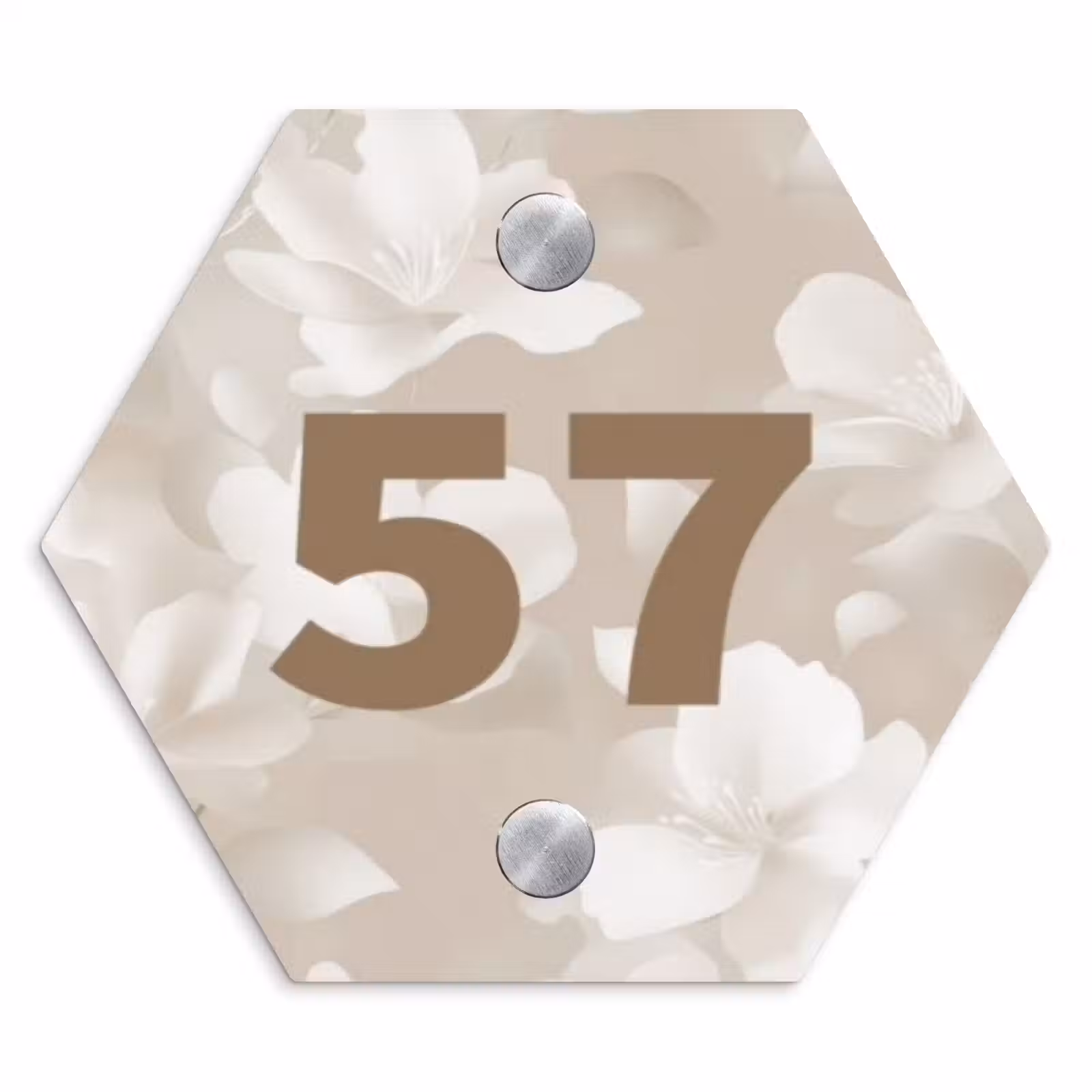 Naambordje voordeur - Hexagon - Beige bloemen - Traditioneel — 1