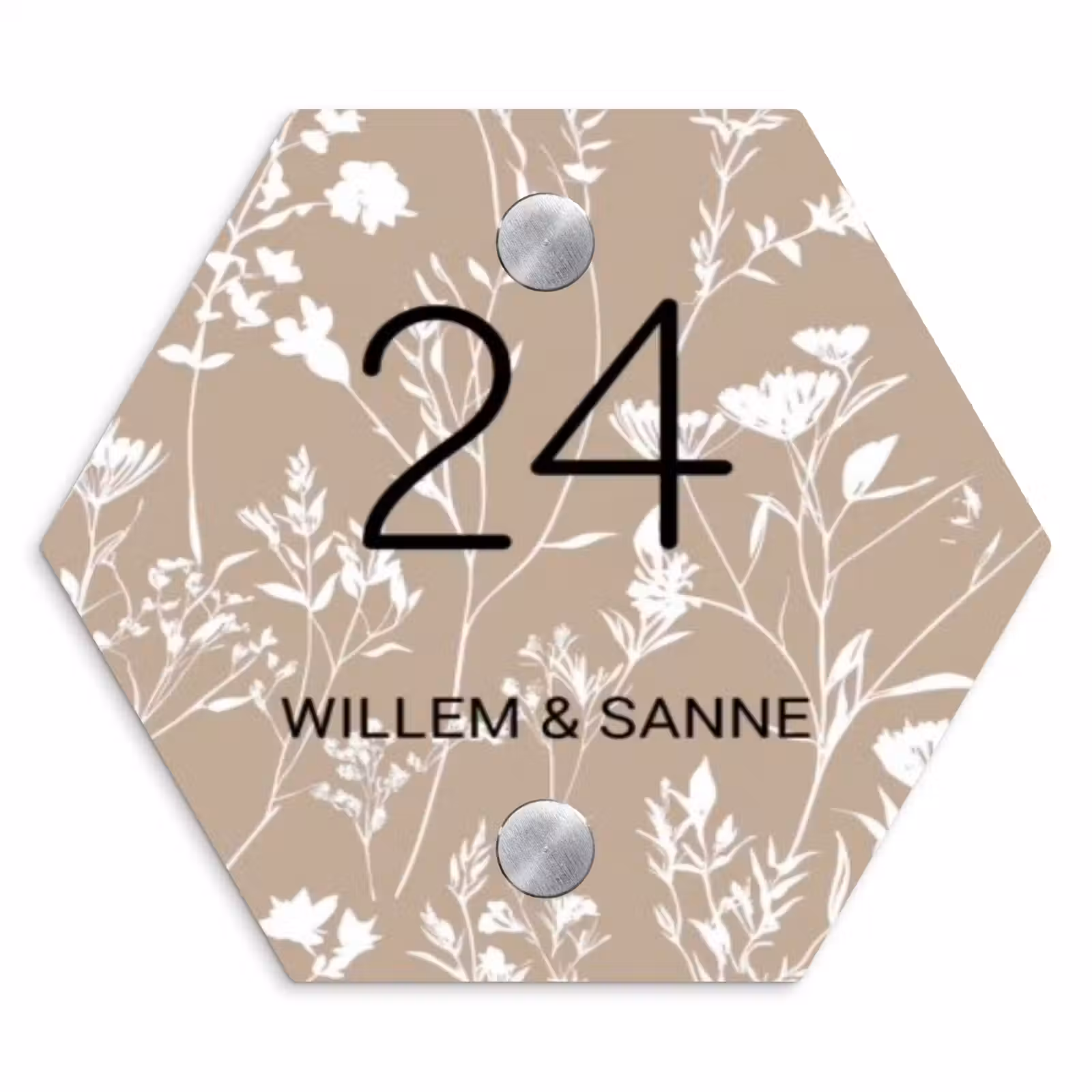Naambordje voordeur - Hexagon - Beige bloemmotief - Klassiek — 1