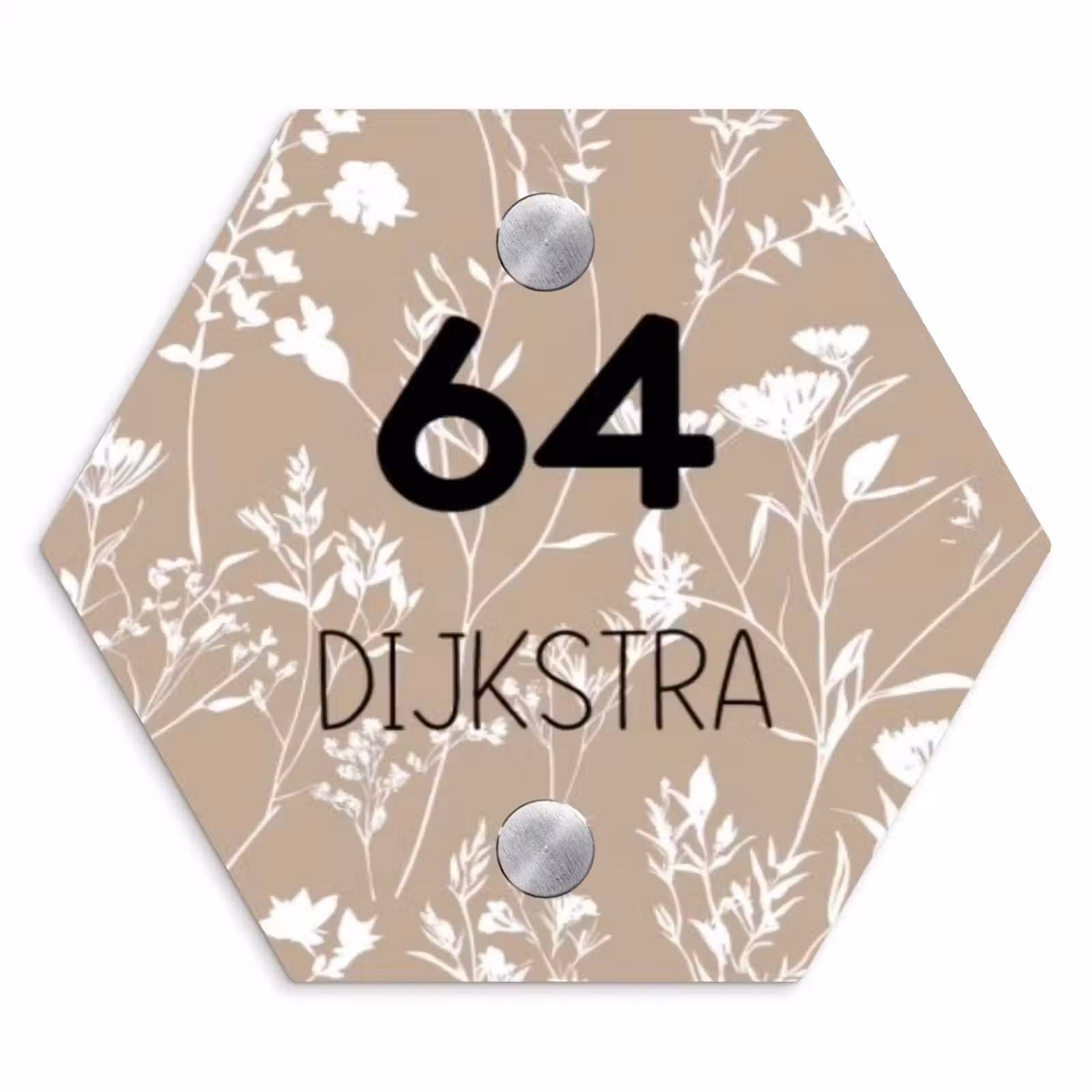 Naambordje voordeur - Hexagon - Beige bloemmotief - Modern — 1