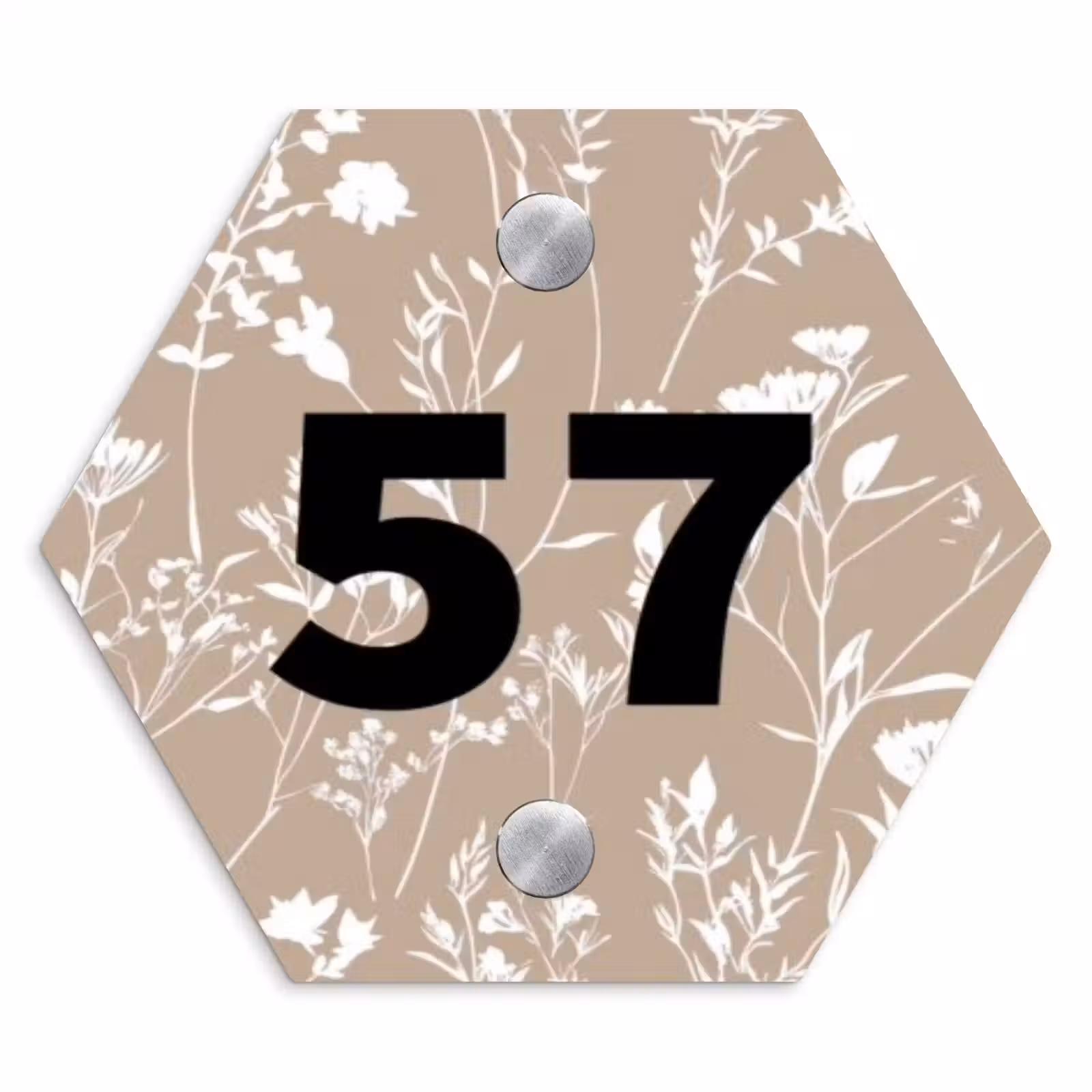 Naambordje voordeur - Hexagon - Beige bloemmotief - Traditioneel — 1