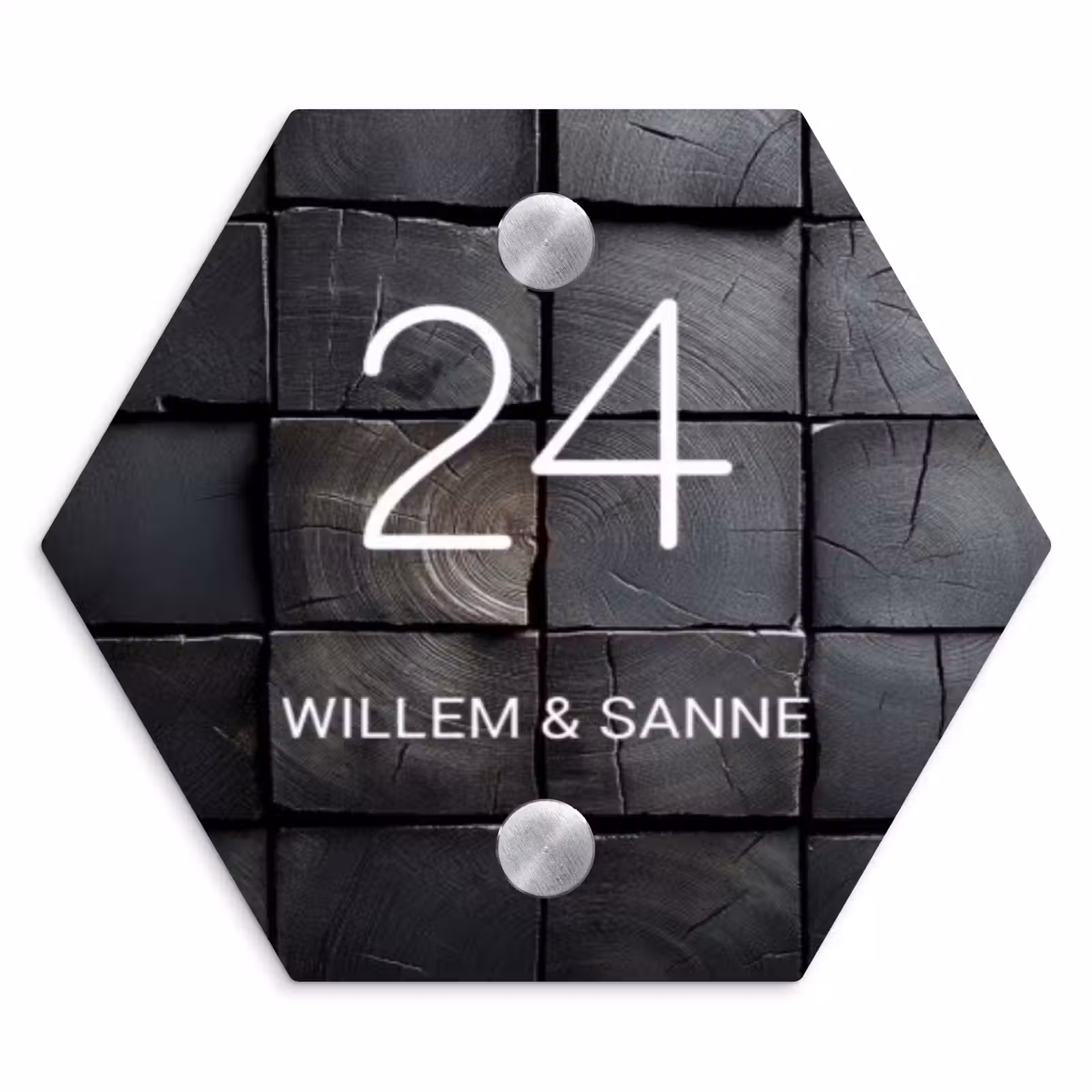 Naambordje voordeur - Hexagon - Zwarte houtblokken - Klassiek — 1