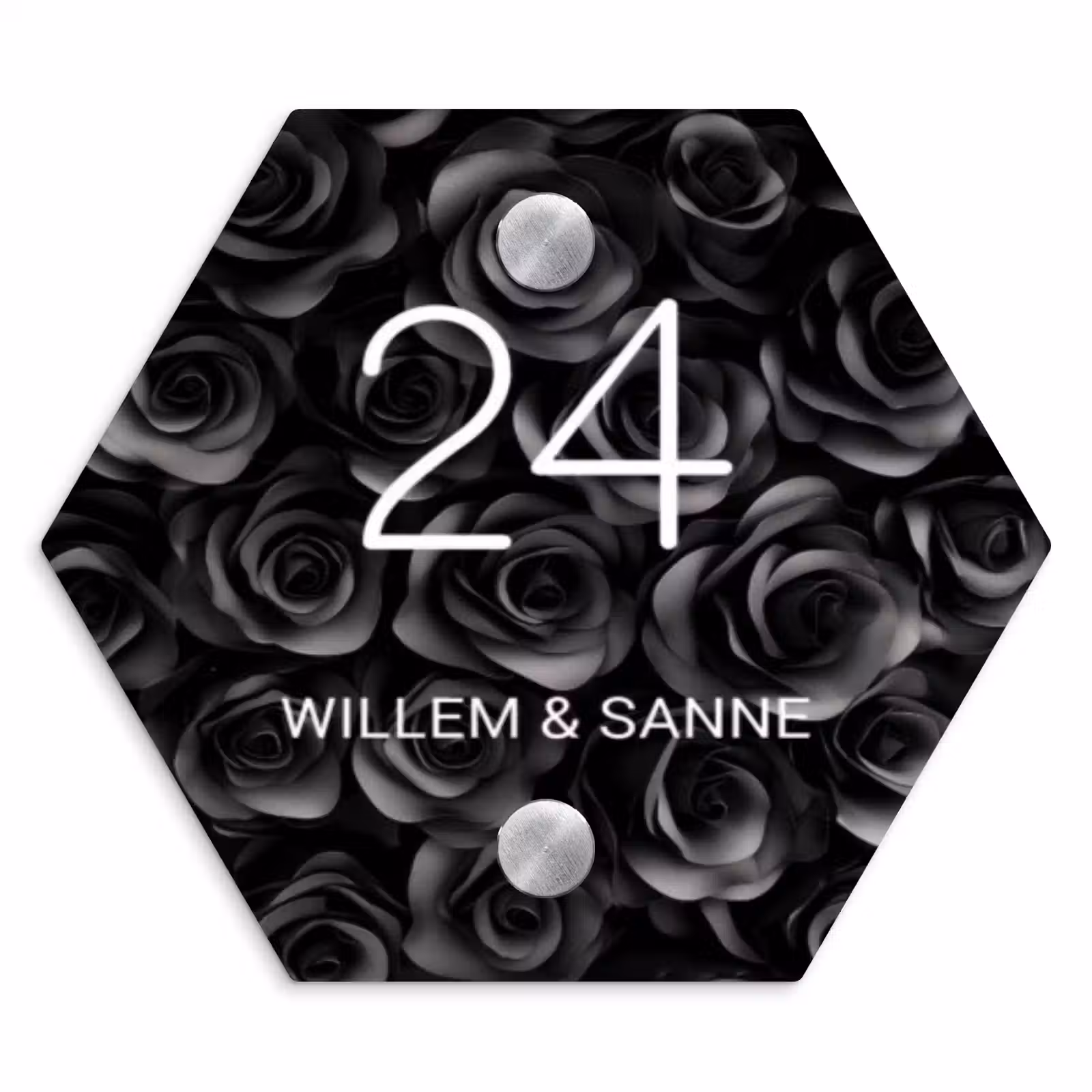 Naambordje voordeur - Hexagon - Zwarte rozen - Klassiek — 1