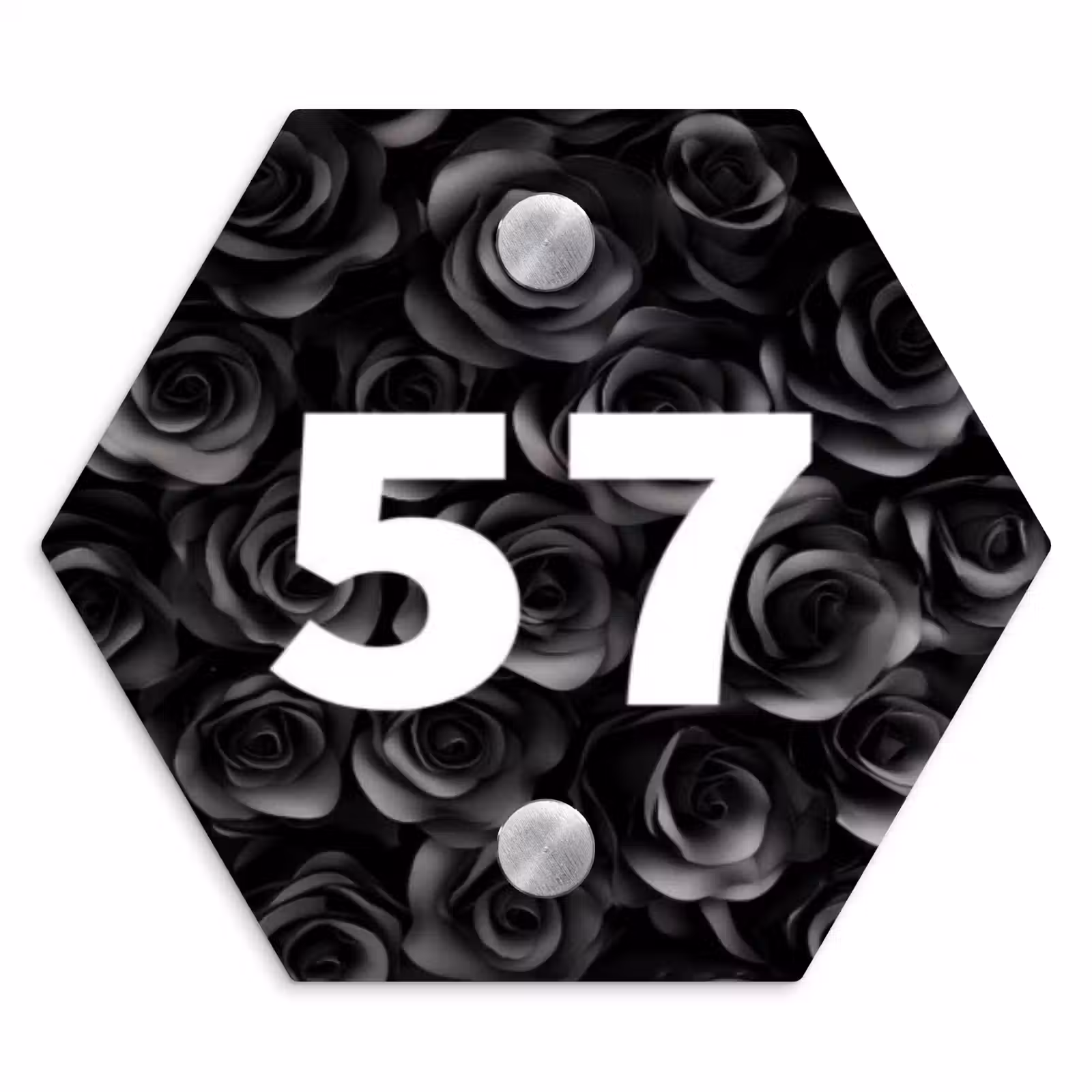 Naambordje voordeur - Hexagon - Zwarte rozen - Traditioneel — 1