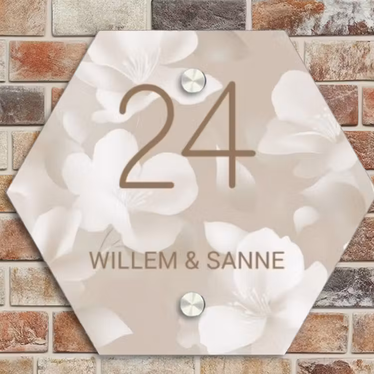 Naambordje voordeur - Hexagon - Beige bloemen - Klassiek — 4