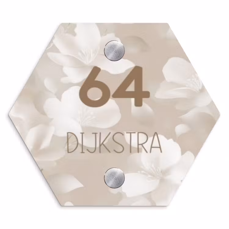 Naambordje voordeur - Hexagon - Beige bloemen - Modern — 1
