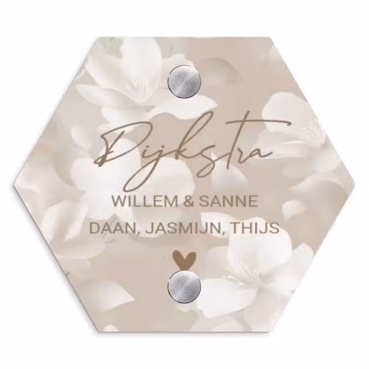 Naambordje voordeur - Hexagon - Beige bloemen - Sierlijk — 1