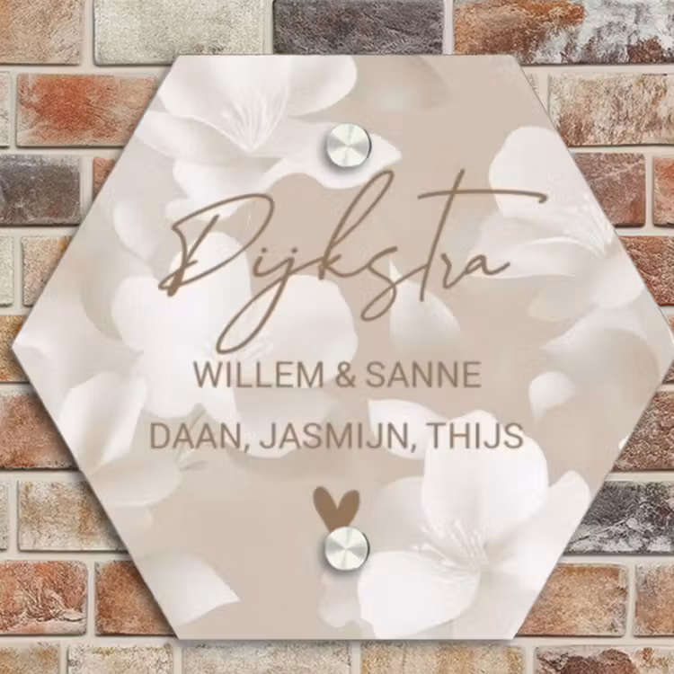 Naambordje voordeur - Hexagon - Beige bloemen - Sierlijk — 4