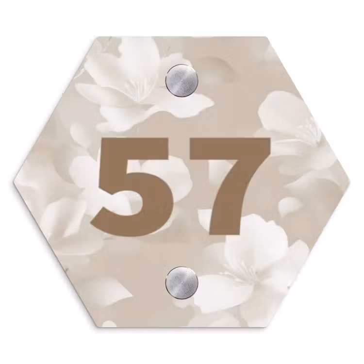 Naambordje voordeur - Hexagon - Beige bloemen - Traditioneel — 1