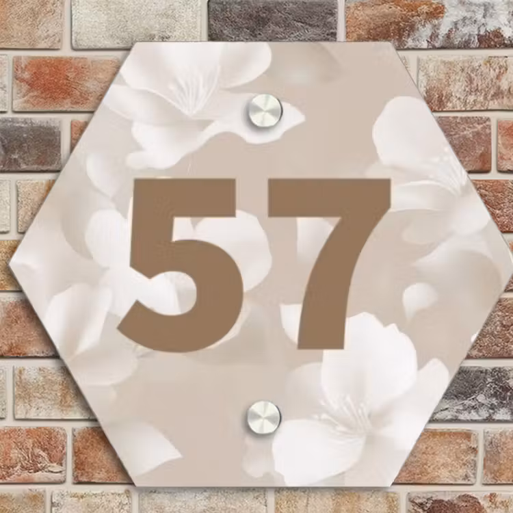 Naambordje voordeur - Hexagon - Beige bloemen - Traditioneel — 4