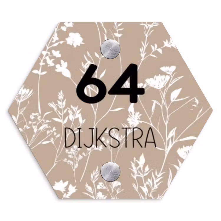 Naambordje voordeur - Hexagon - Beige bloemmotief - Modern — 1