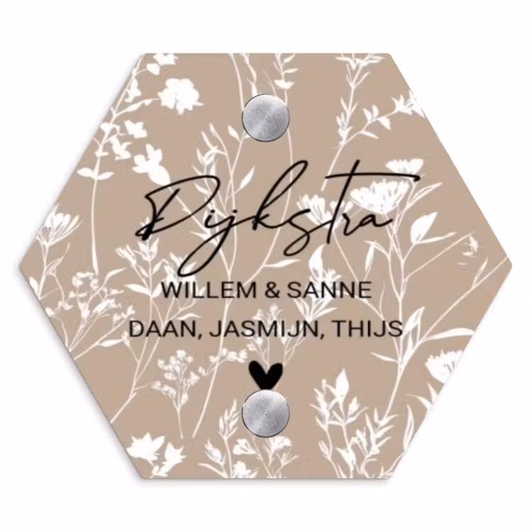 Naambordje voordeur - Hexagon - Beige bloemmotief - Sierlijk — 1