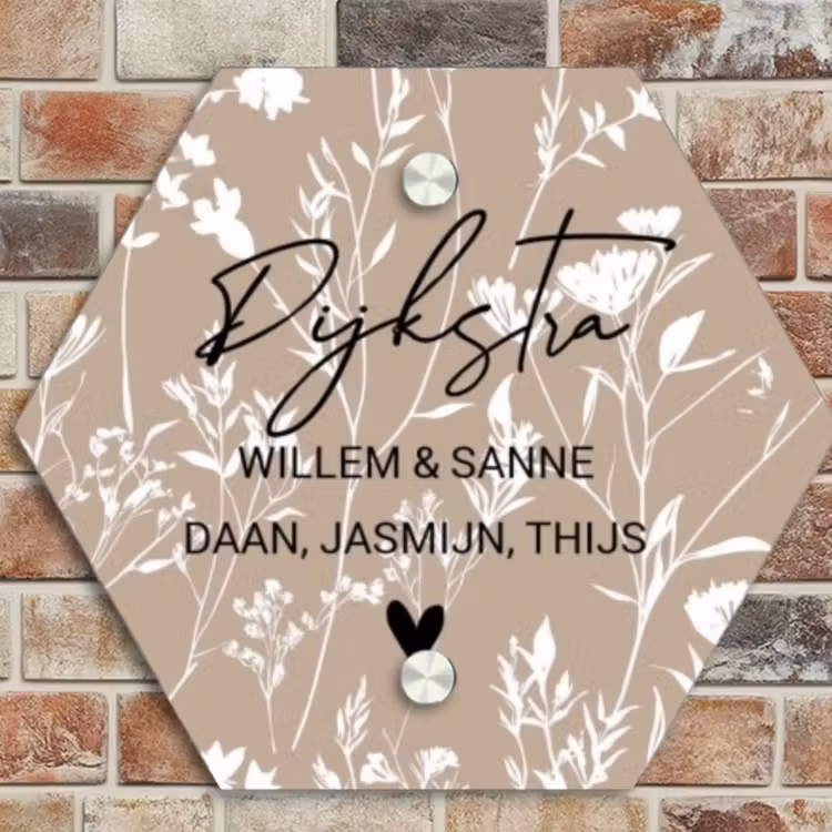 Naambordje voordeur - Hexagon - Beige bloemmotief - Sierlijk — 4