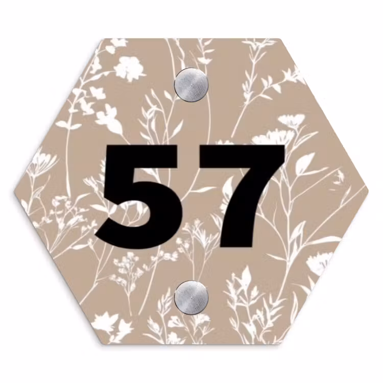 Naambordje voordeur - Hexagon - Beige bloemmotief - Traditioneel — 1