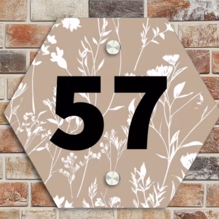 Naambordje voordeur - Hexagon - Beige bloemmotief - Traditioneel — 4