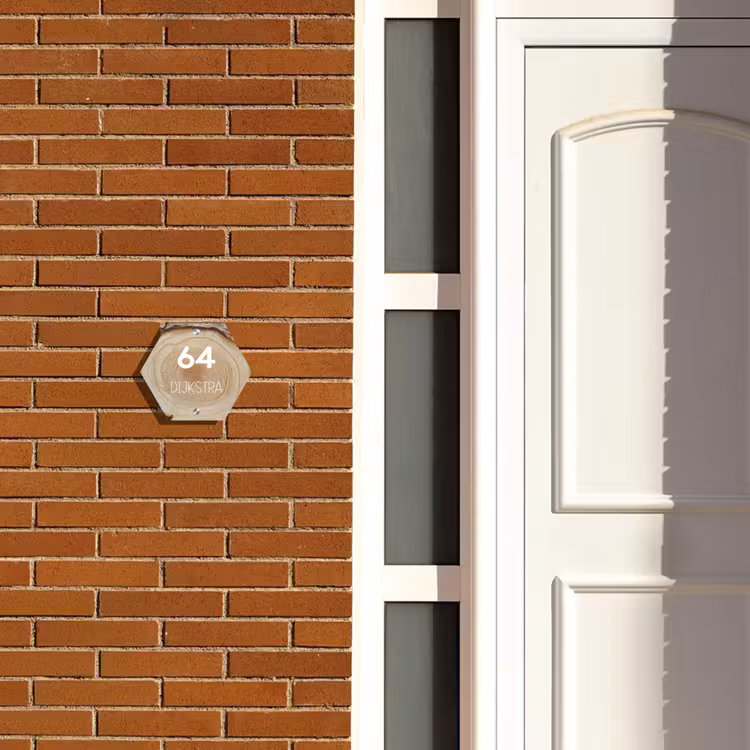 Naambordje voordeur - Hexagon - Boomschijf - Modern — 2