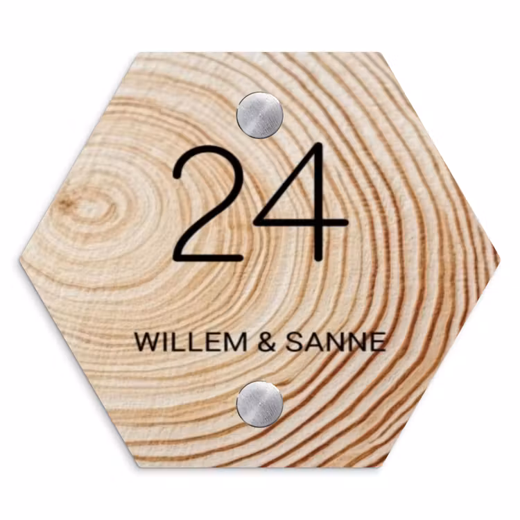 Naambordje voordeur - Hexagon - Houten nerf - Klassiek — 1