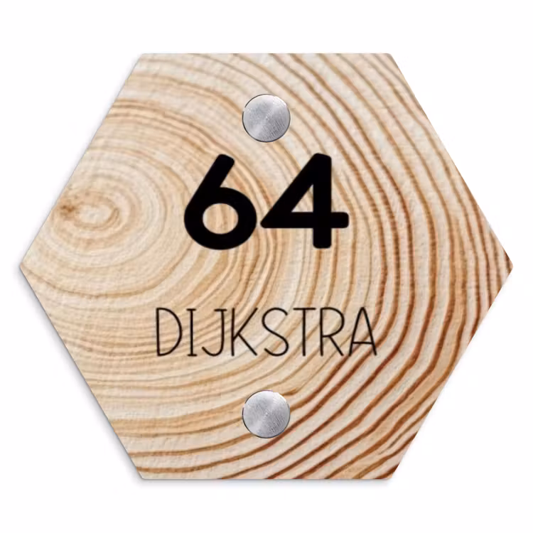 Naambordje voordeur - Hexagon - Houten nerf - Modern — 1