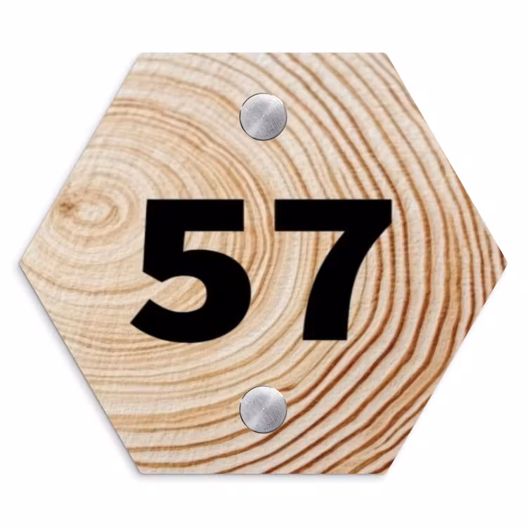 Naambordje voordeur - Hexagon - Houten nerf - Traditioneel — 1