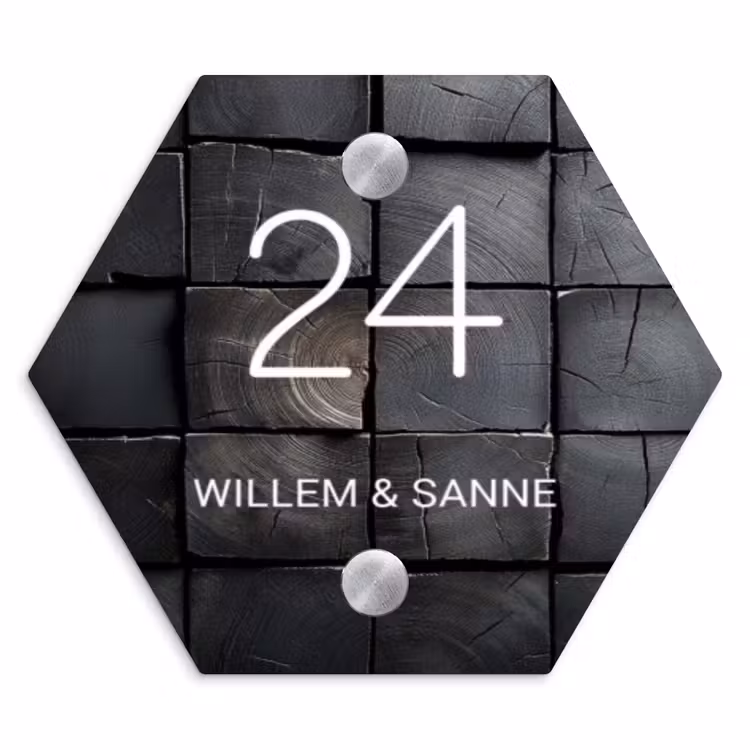 Naambordje voordeur - Hexagon - Zwarte houtblokken - Klassiek — 1
