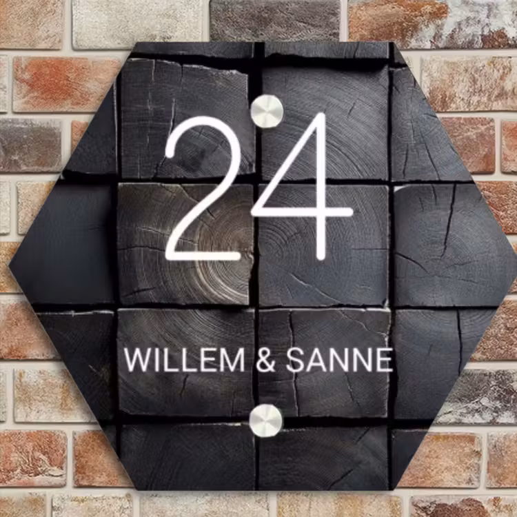 Naambordje voordeur - Hexagon - Zwarte houtblokken - Klassiek — 4
