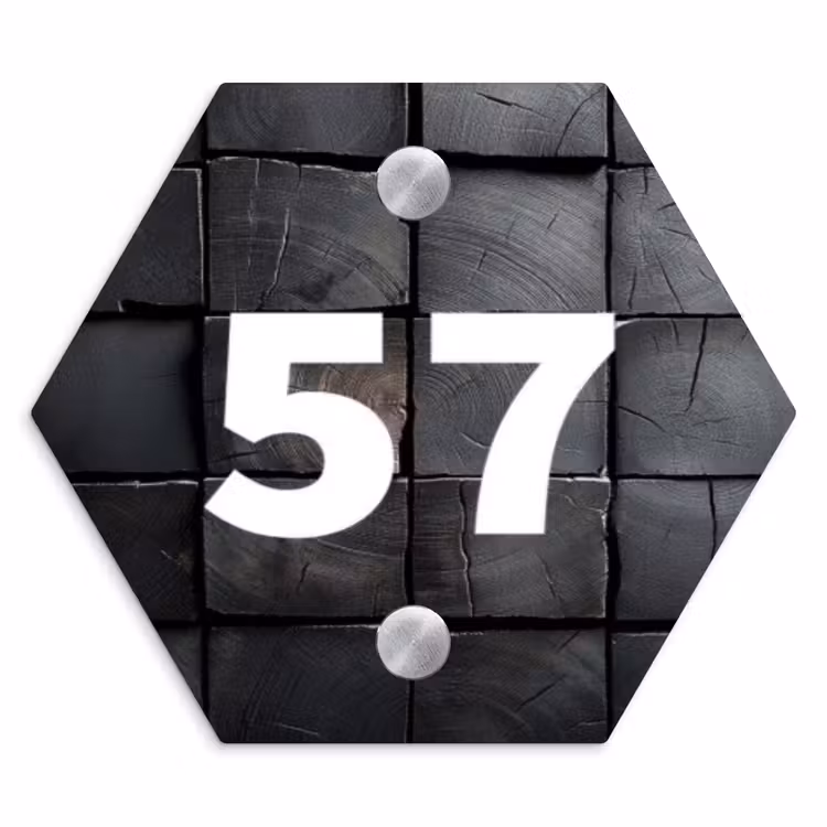 Naambordje voordeur - Hexagon - Zwarte houtblokken - Traditioneel — 1