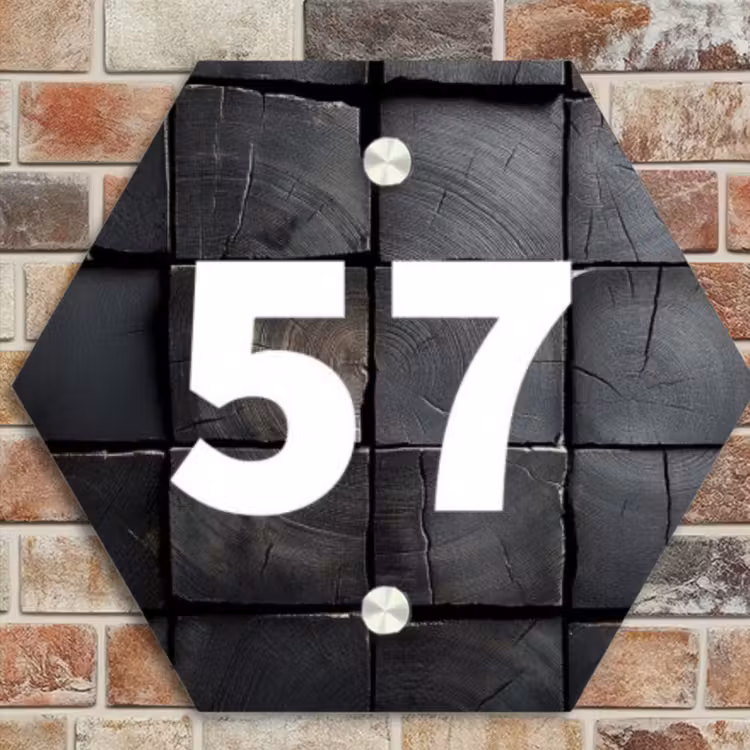 Naambordje voordeur - Hexagon - Zwarte houtblokken - Traditioneel — 4