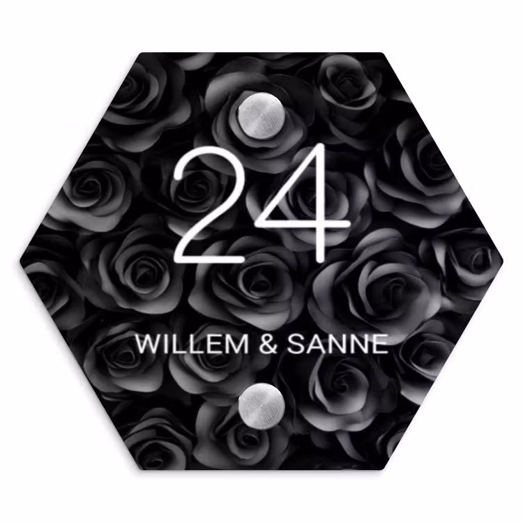 Naambordje voordeur - Hexagon - Zwarte rozen - Klassiek — 1