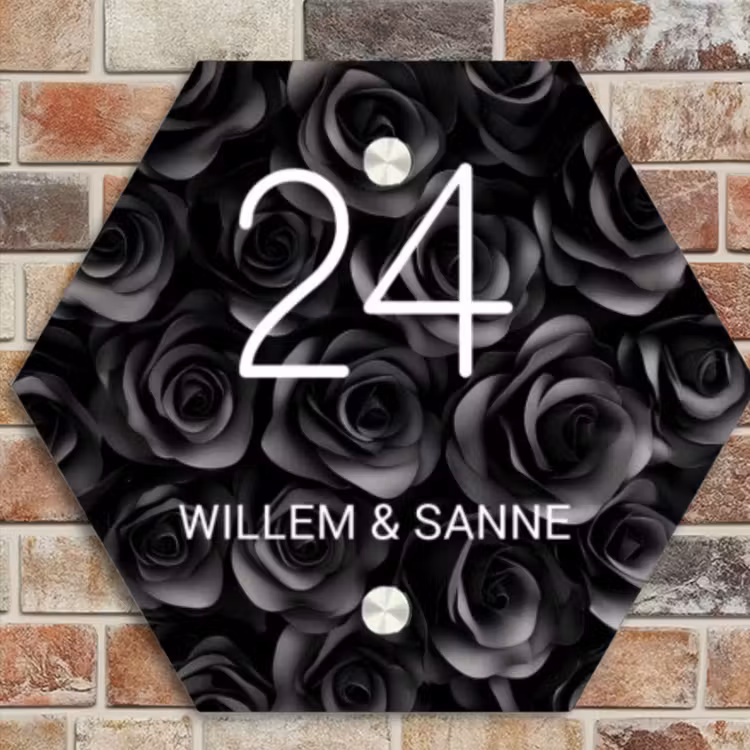 Naambordje voordeur - Hexagon - Zwarte rozen - Klassiek — 4