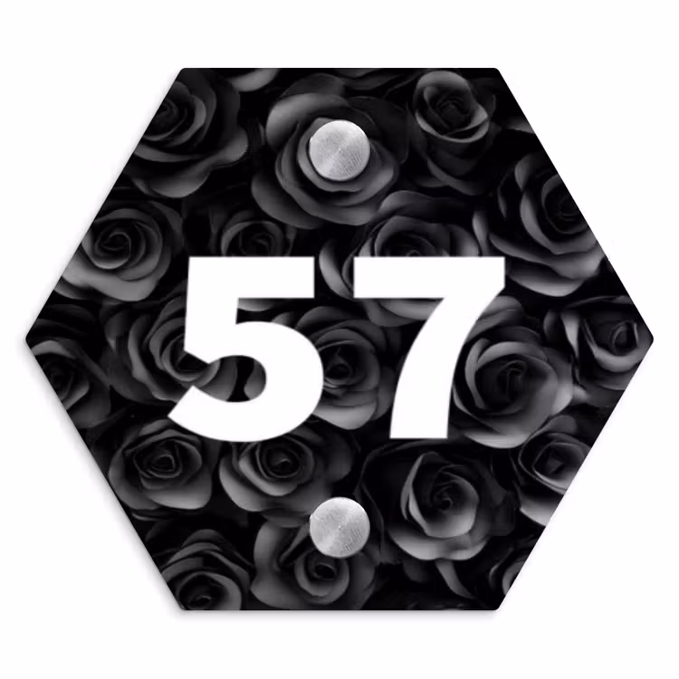 Naambordje voordeur - Hexagon - Zwarte rozen - Traditioneel — 1