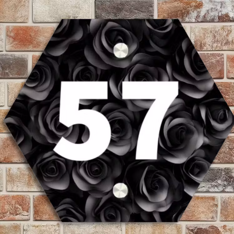Naambordje voordeur - Hexagon - Zwarte rozen - Traditioneel — 4