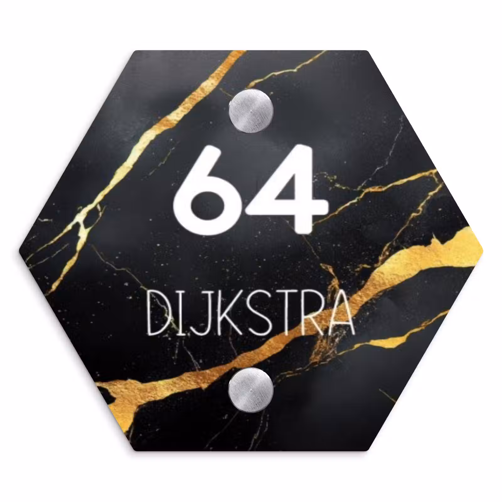 Naambordje voordeur - Hexagon - Goud zwart marmer - Modern — 1