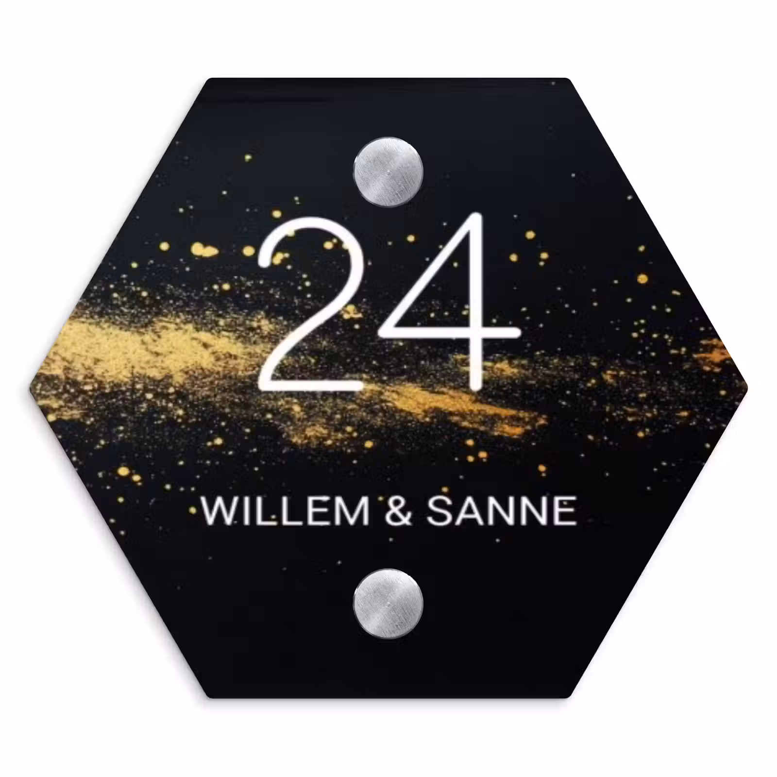 Naambordje voordeur - Hexagon - Gouden verfspatten - Klassiek — 1