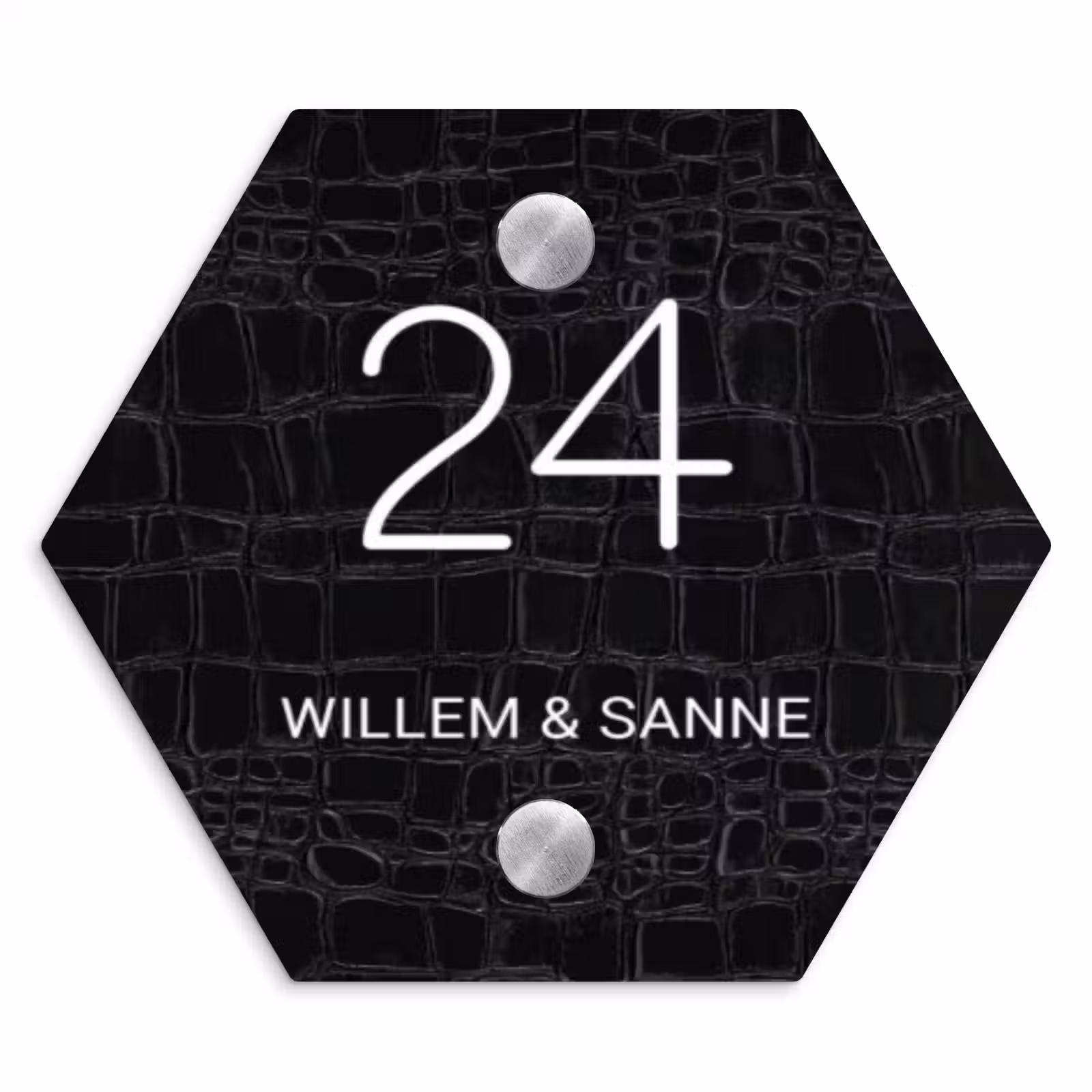 Naambordje voordeur - Hexagon - Zwart krokodillenleertextuur - Klassiek — 1