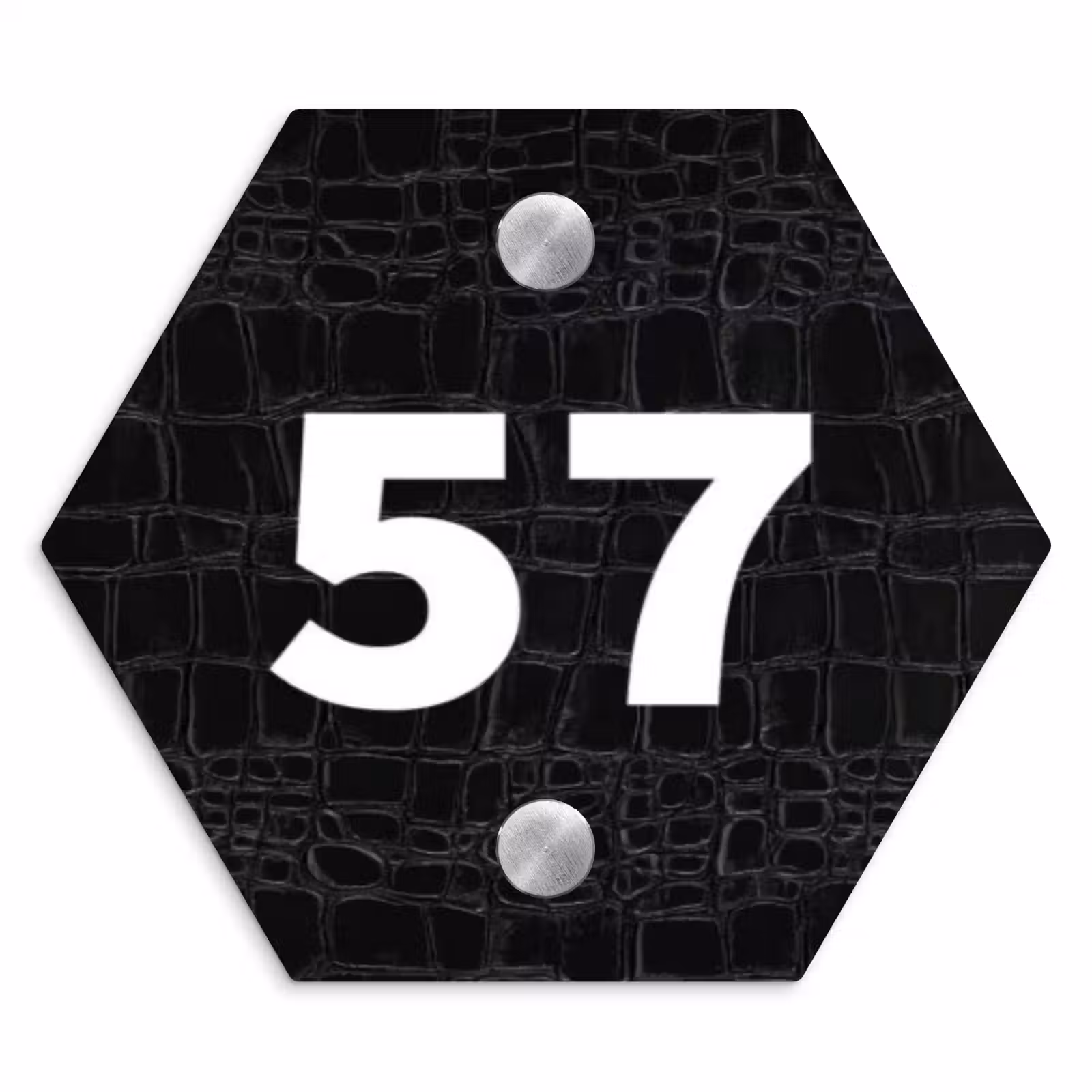 Naambordje voordeur - Hexagon - Zwart krokodillenleertextuur - Traditioneel — 1