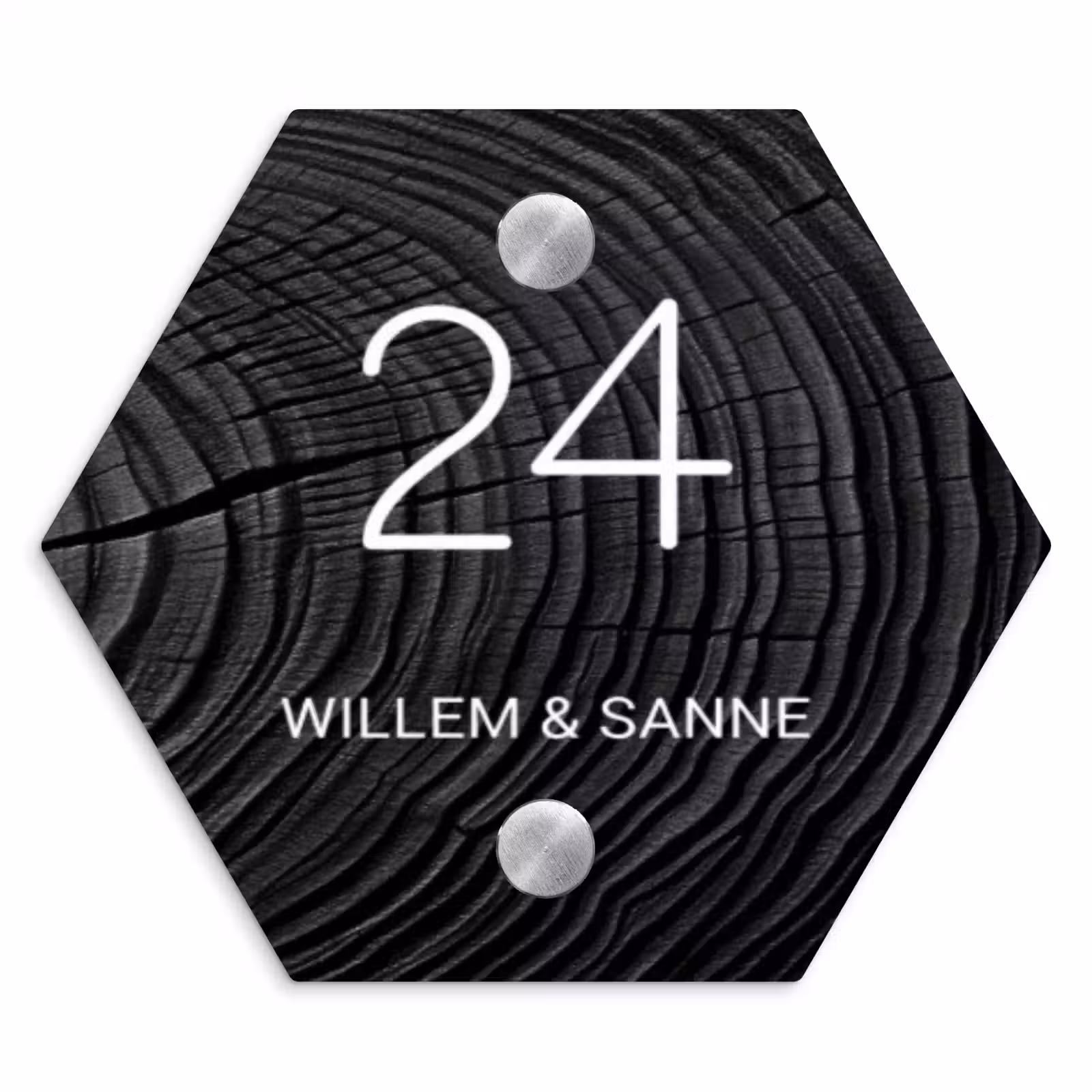 Naambordje voordeur - Hexagon - Zwarte houten nerf - Klassiek — 1