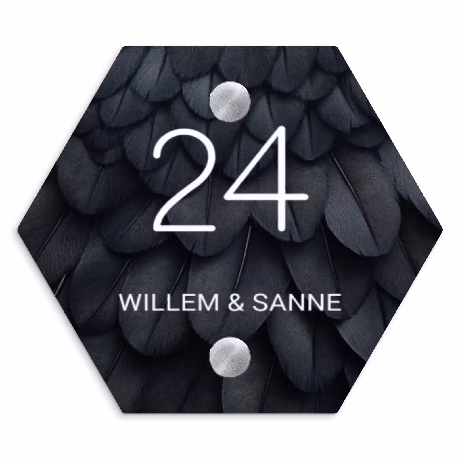 Naambordje voordeur - Hexagon - Zwarte veren - Klassiek — 1
