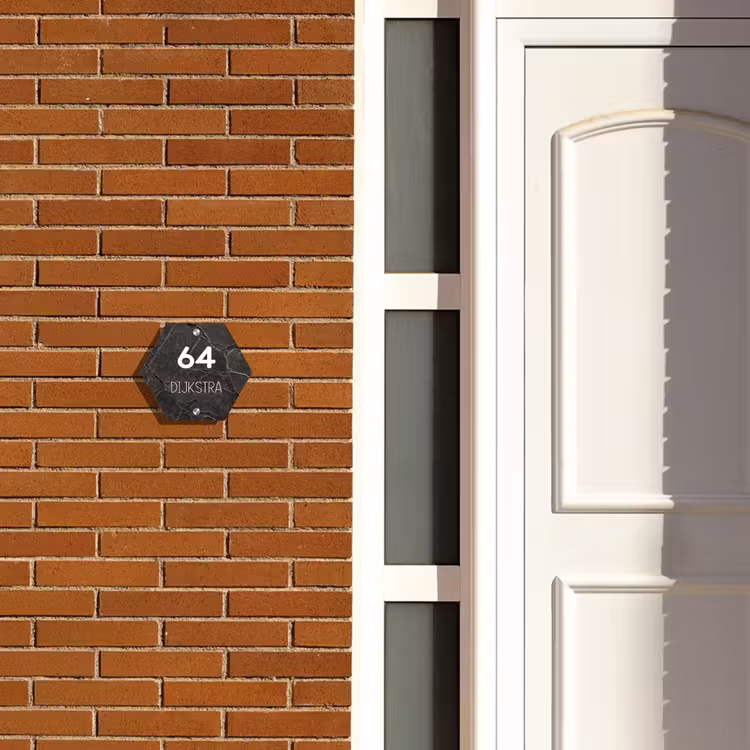 Naambordje voordeur - Hexagon - Gebarsten steen - Modern — 2