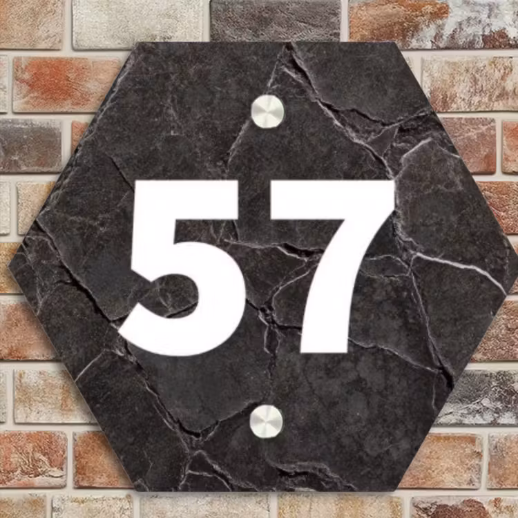 Naambordje voordeur - Hexagon - Gebarsten steen - Traditioneel — 4