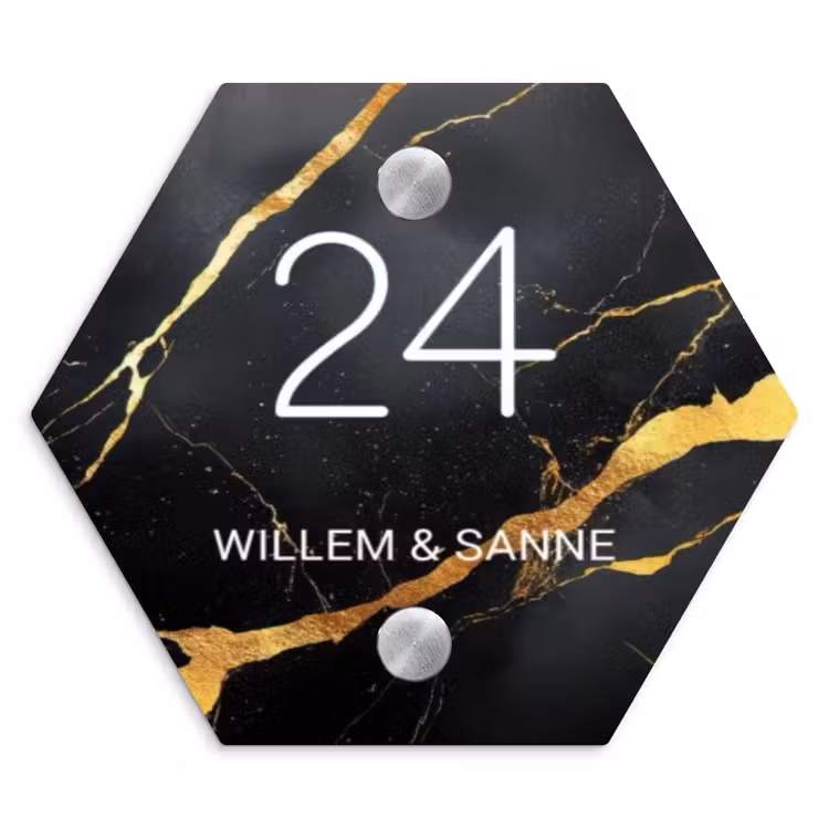 Naambordje voordeur - Hexagon - Goud zwart marmer - Klassiek — 1