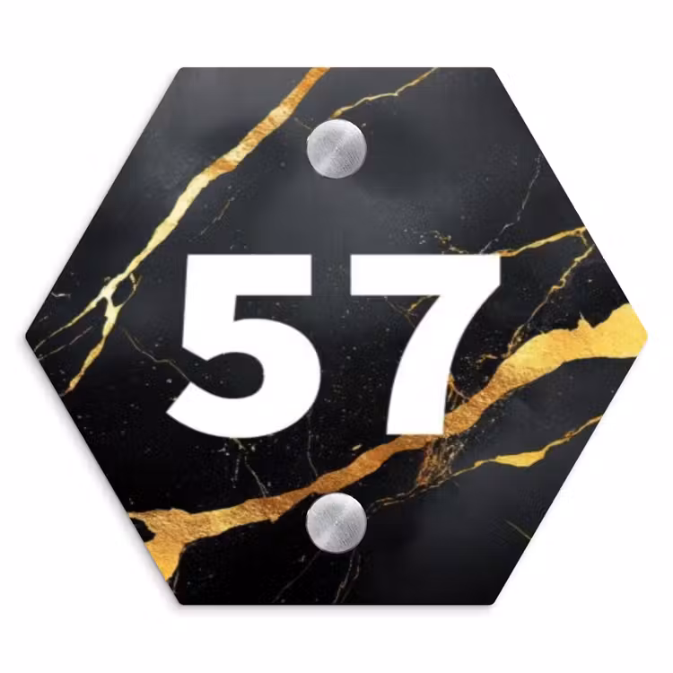 Naambordje voordeur - Hexagon - Goud zwart marmer - Modern — 1
