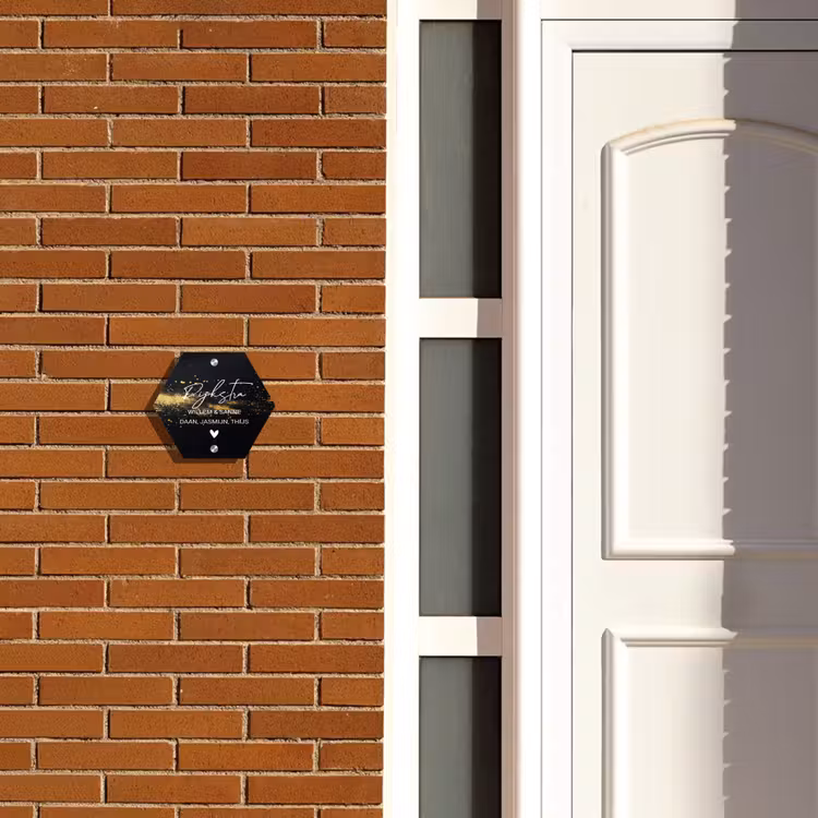 Naambordje voordeur - Hexagon - Gouden verfspatten- Sierlijk — 2