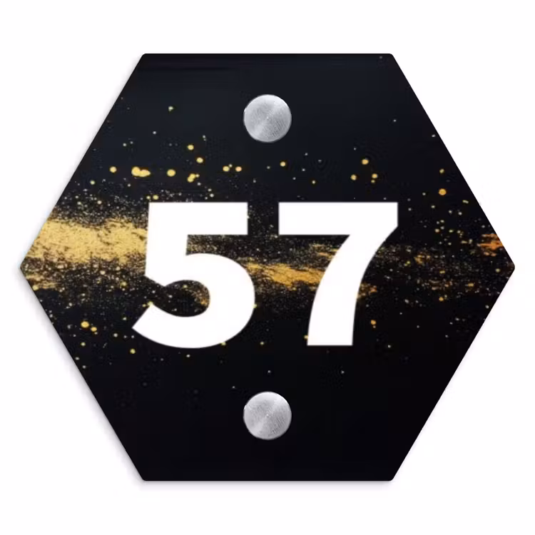 Naambordje voordeur - Hexagon - Gouden verfspatten - Traditioneel — 1