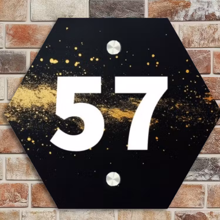 Naambordje voordeur - Hexagon - Gouden verfspatten - Traditioneel — 4