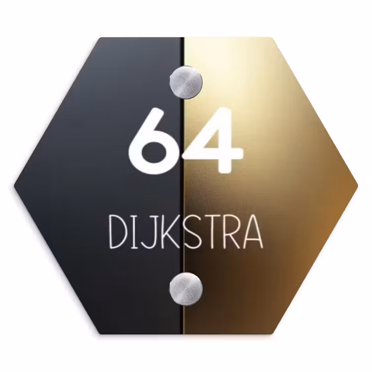 Naambordje voordeur - Hexagon - Half goud zwart - Modern — 1