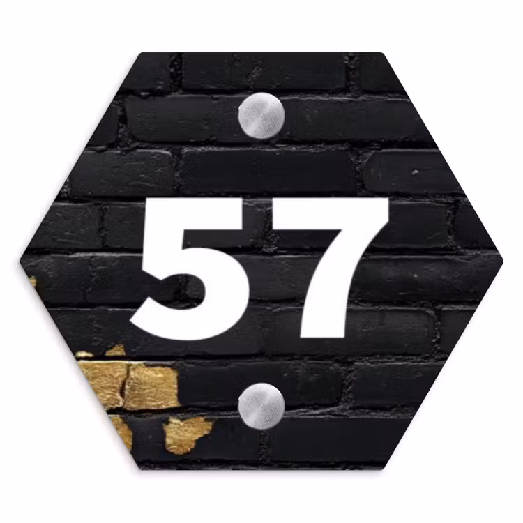Naambordje voordeur - Hexagon - Stenen goud zwart - Traditioneel — 1